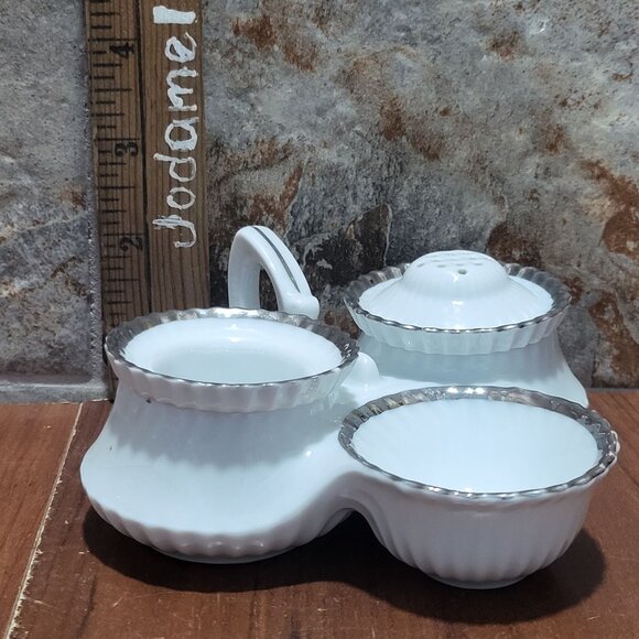 Vintage Victoria Czechoslovakia Porcelain Cruet Set Salt Pepper And Mustard - Picture 10 of 12